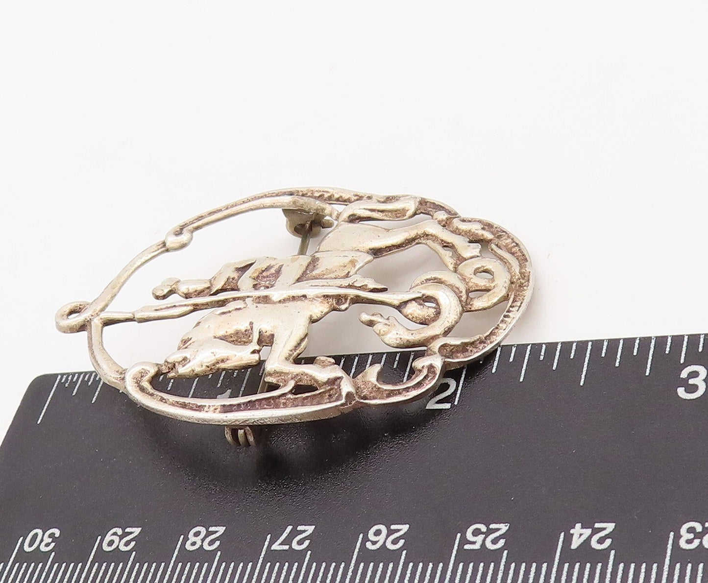 925 Sterling Silver Vintage Brooch Pin Cutout Royal Soldier Snake  BP11233