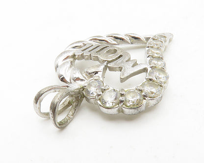 925 Sterling Silver  Vintage Topaz Mom Love Open Heart Drop Pendant  PT10620