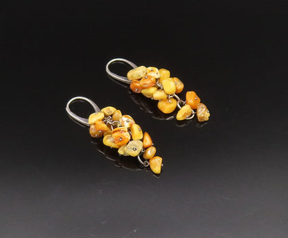 925 Sterling Silver  Vintage Yellow Jasper Cluster Dangle Earrings  EG12011