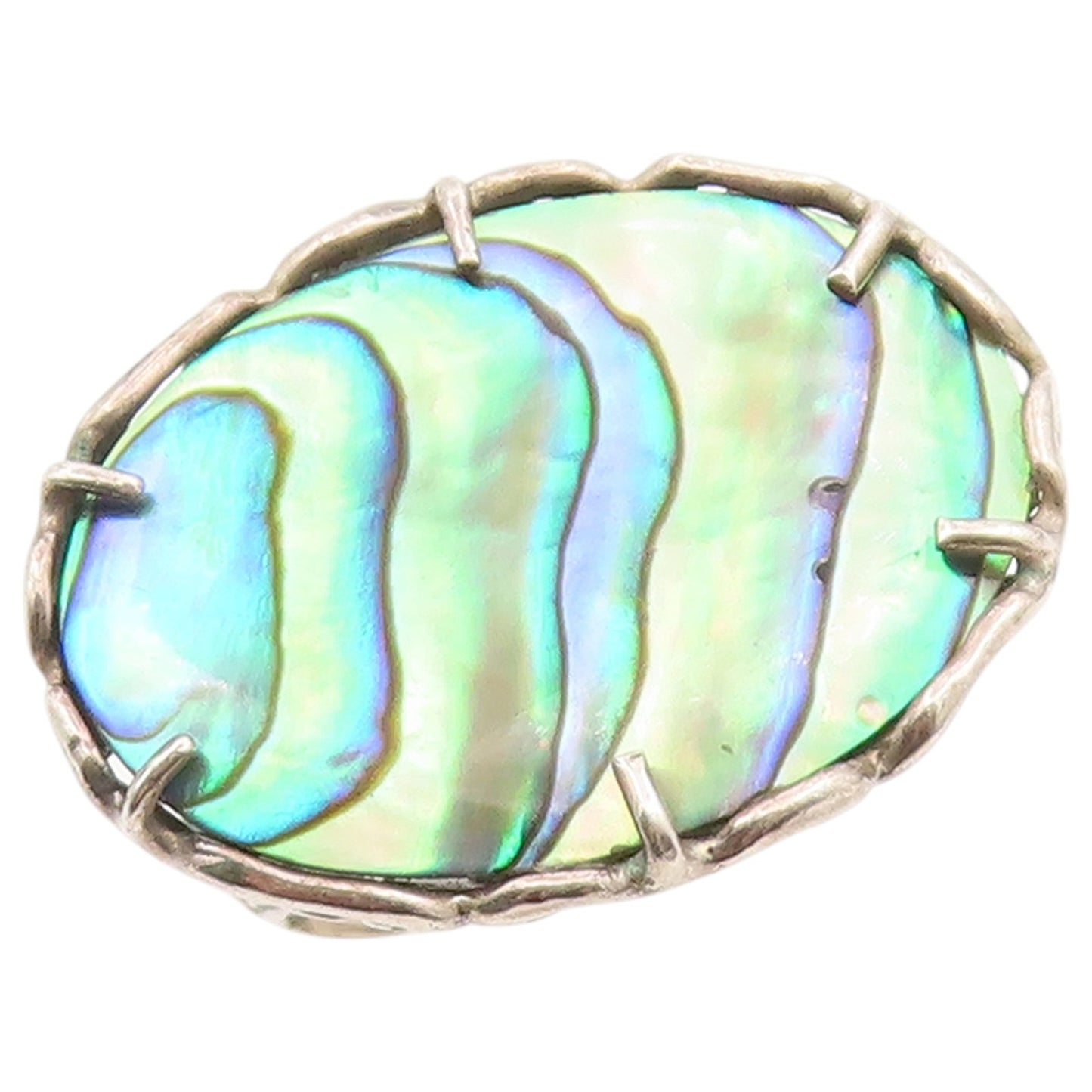 925 Sterling Silver Vintage Ring Classic Abalone Open Scrollwork  Sz 6  RG36503