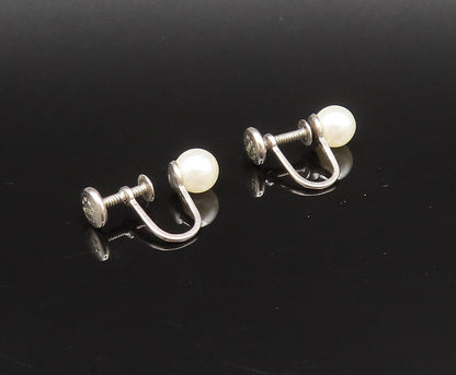 925 Sterling Silver  Vintage Fresh Water Pearls Screw Back Earrings  EG11995
