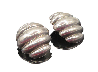 BAYANIHAN 925 Silver  Vintage Shiny Fluted Hollow Non Pierce Earrings  EG4687
