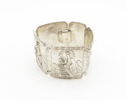 PERU 925 Silver  Vintage Shiny Camel Desert Scene Panel Chain Bracelet  BT7506