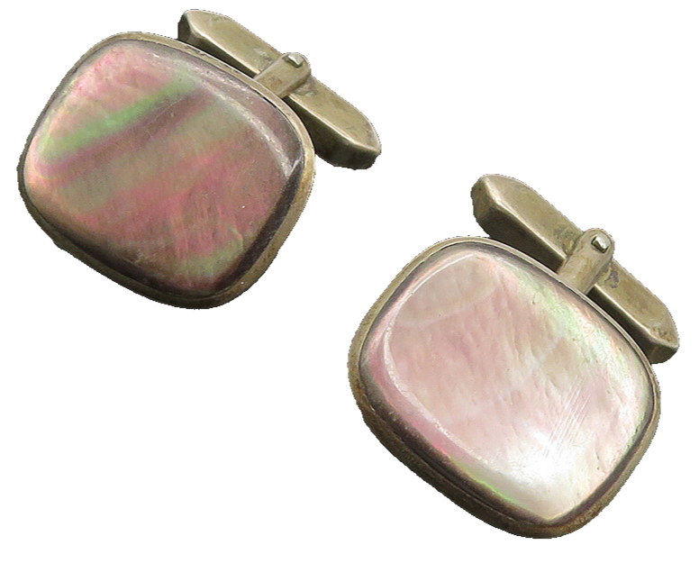 925 Sterling Silver  Vintage Abalone Shell Rounded Square Cuff Links  TR1459