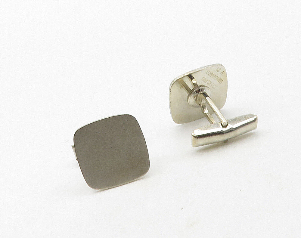 VANGUARD 925 Silver  Vintage Shiny Smooth Square Minimalist Cufflinks  TR2267