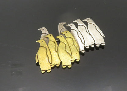 MEXICO 925 Sterling Silver  Vintage Two Tone Penguins Brooch Pin  BP8628