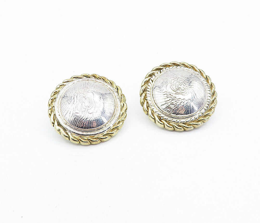 925 Sterling Silver  Vintage Modernist Two Tone Non Pierce Earrings  EG2416