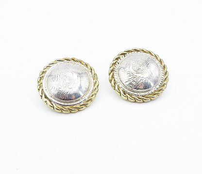 925 Sterling Silver  Vintage Modernist Two Tone Non Pierce Earrings  EG2416