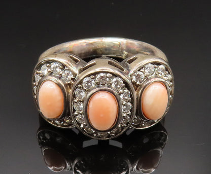 ESPO 925 Silver Vintage Rhodochrosite & Cubic Zirconia Ring Sz 6 RG24739