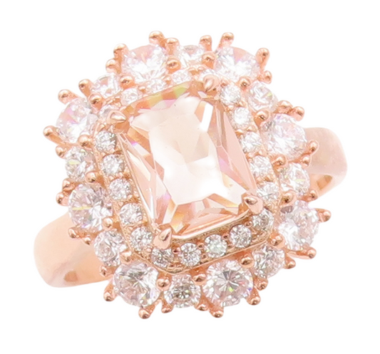 925 Sterling Silver Vintage Ring Rose Gold Plated Morganite & CZ  Sz 7  RG29424