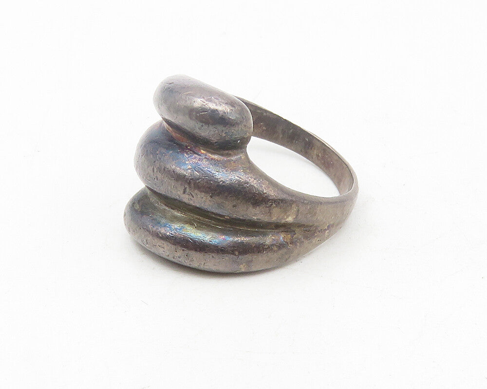 925 Sterling Silver  Vintage Oxidized Fluted Bypass Band Ring Sz 6  RG10294