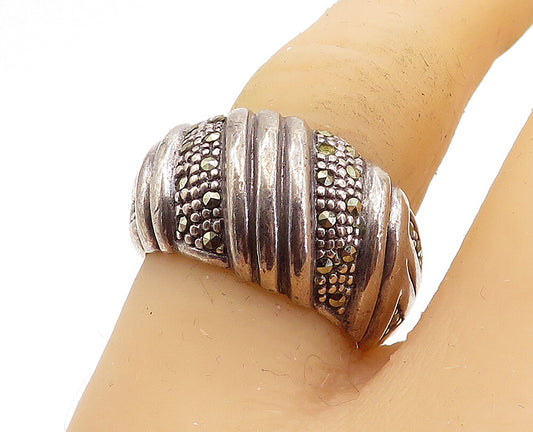 925 Sterling Silver  Vintage Marcasite Fluted Dome Band Ring Sz 7  RG3678
