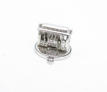 925 Sterling Silver  Vintage Petite Trolley Car Motif Pendant (TURNS)  PT4767