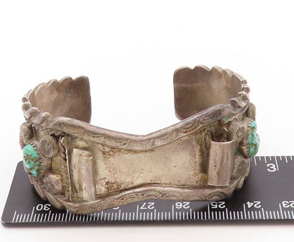 925 Sterling Silver Vintage Watch Cuff NAVAJO ZUNI Carved Turquoise  TR3820