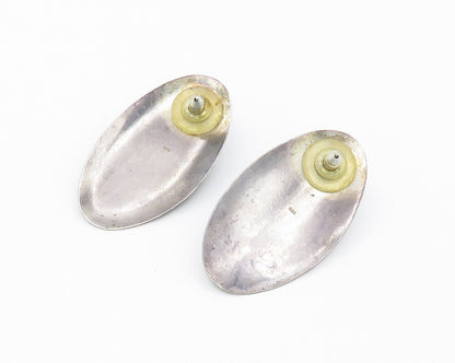 925 Sterling Silver   Vintage Cabochon Cut Malachite Drop Earrings  EG7455