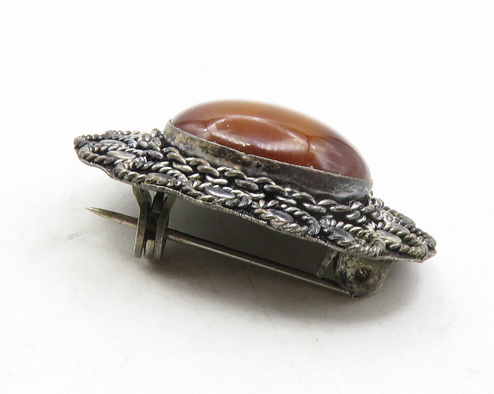 ISRAEL 925 Sterling Silver  Vintage Cabochon Cut Agate Swirl Brooch Pin BP4489