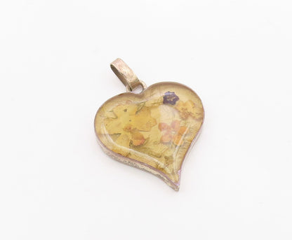 925 Sterling Silver  Vintage Floral Glass Art Love Heart Pendant  PT18824