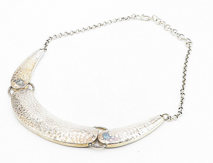 DOUG PAULUS 925 Silver  Vintage Shiny Hammered Detail Chain Necklace  NE1560