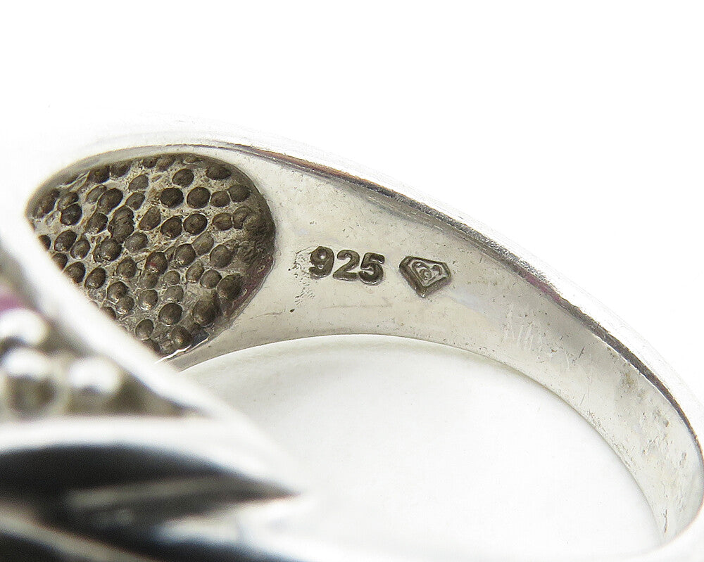 925 Sterling Silver  Ruby Cluster Shiny Quilted Detail Band Ring Sz 8  RG17468