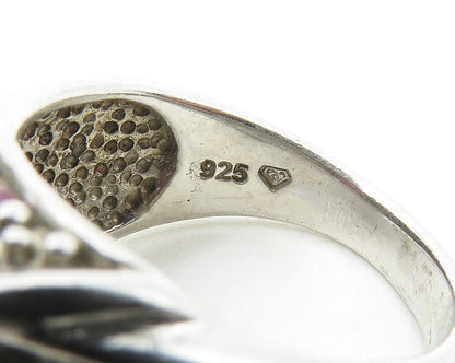 925 Sterling Silver  Ruby Cluster Shiny Quilted Detail Band Ring Sz 8  RG17468