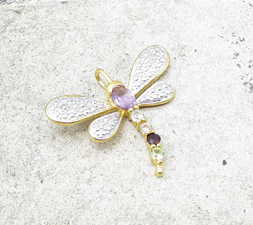 Gold Over 925 Silver  Gemstones & Genuine Diamonds Firefly Pendant  PT1249