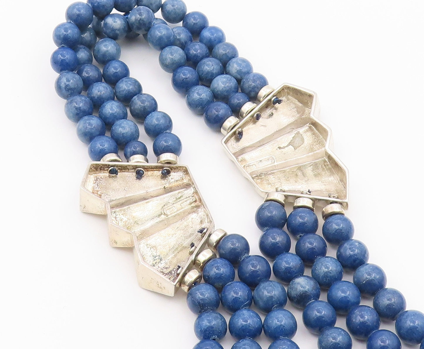 925 Sterling Silver Vintage Gemstone Beads Fluted Abstract Necklace  NE3971
