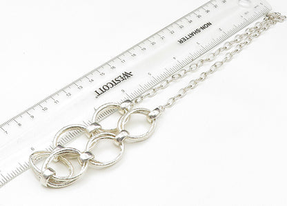 925 Sterling Silver  Vintage Shiny Open Oval Link Chain Necklace  NE3731