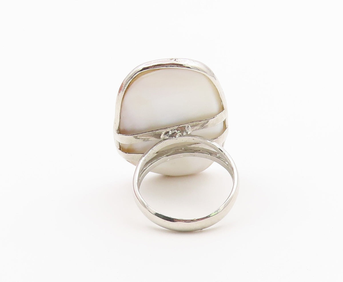 925 Sterling Silver Vintage Ring Modernist Mother Of Pearl Band  Sz 7  RG36507