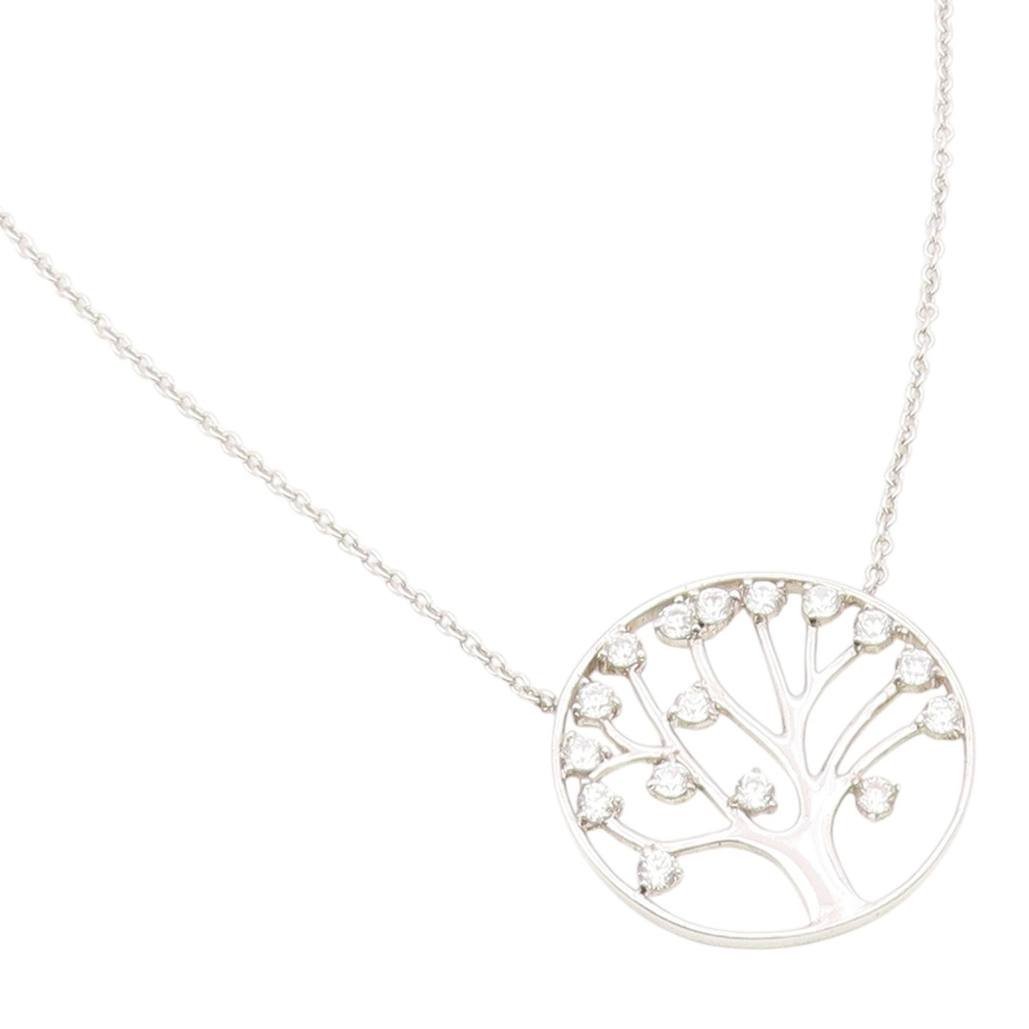 925 Sterling Silver  Vintage Cubic Zirconia Tree Of Life Chain Necklace NE3420