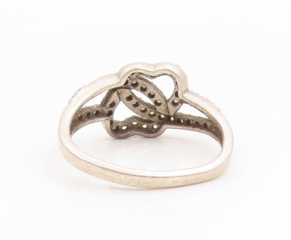 925 Sterling Silver Vintage Ring CZ Interlocking Love Heart Band  Sz 8  RG35563