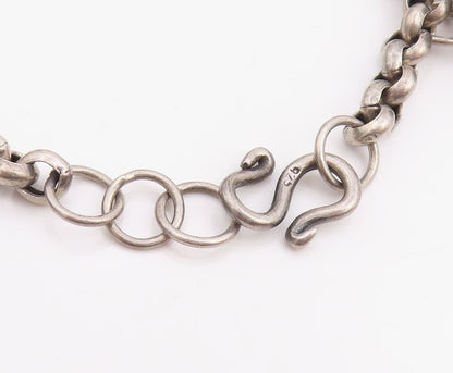 925 Sterling Silver Vintage Bracelet Carved Floral Roses Beaded Chain  BT11430