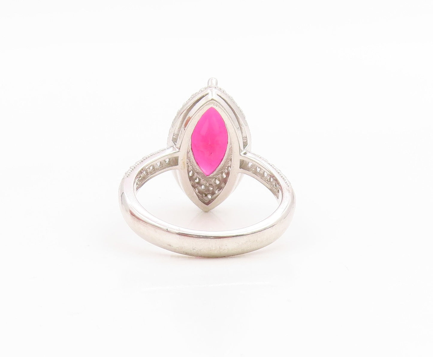 925 Sterling Silver Vintage Ring Marquise Ruby Halo CZ Statement  Sz 7  RG34875