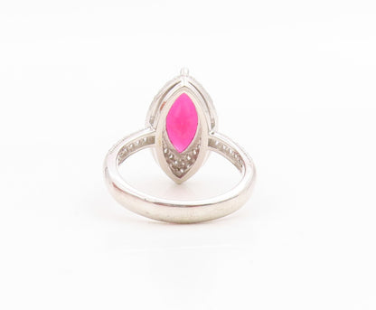925 Sterling Silver Vintage Ring Marquise Ruby Halo CZ Statement  Sz 7  RG34875