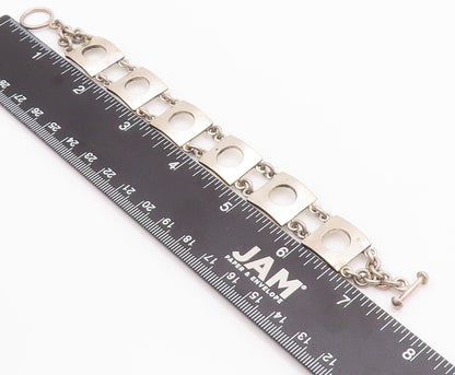 925 Sterling Silver Vintage Bracelet VERSANI Squares With Cutout Circle  BT10475