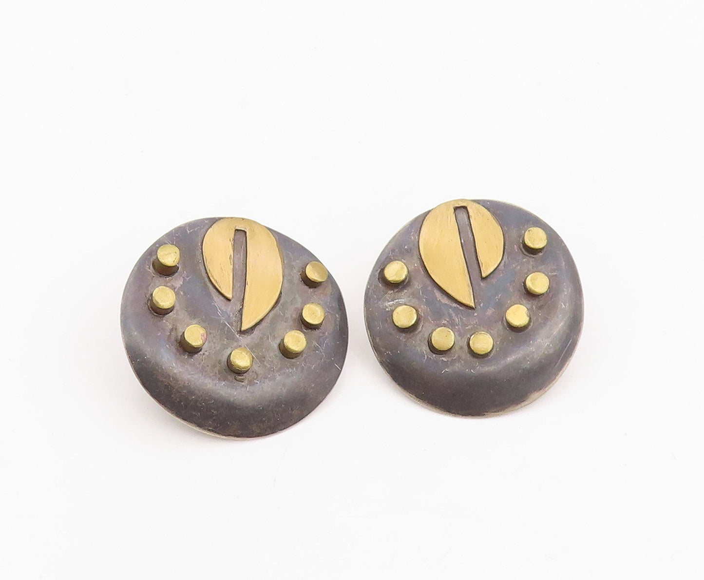 925 Sterling Silver Vintage Earrings Two Tone Geometric Circle Studs  EG14124