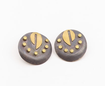 925 Sterling Silver Vintage Earrings Two Tone Geometric Circle Studs  EG14124