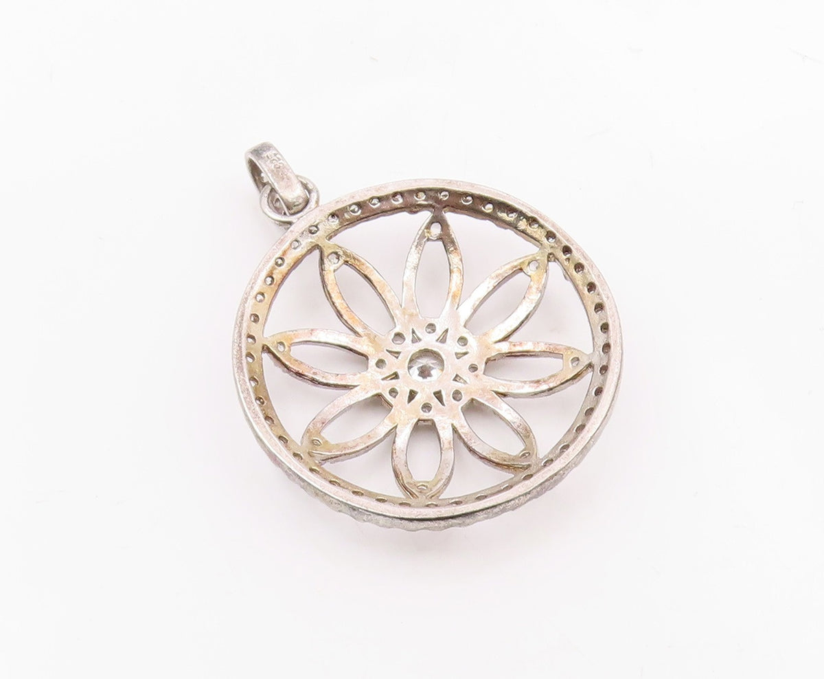 925 Sterling Silver  Vintage Cubic Zirconia Open Flower Motif Pendant  PT18476