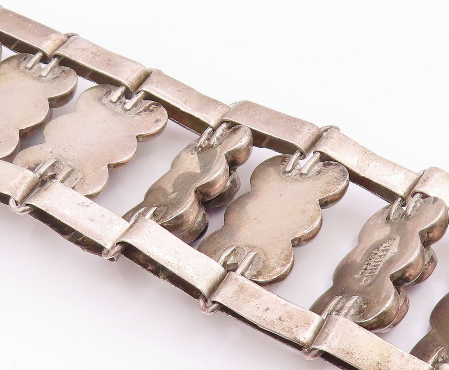 925 Sterling Silver Vintage Bracelet TAXCO Cabochon Amethyst Bead Link  BT12077