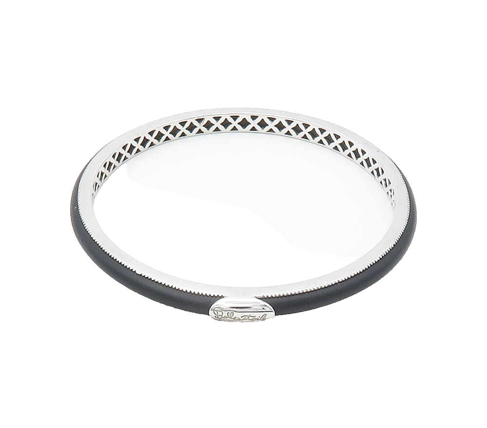 BELLE ETOILE 925 Sterling Silver Smooth Black Rubber Bangle Bracelet  BT6432