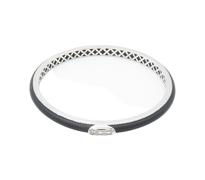BELLE ETOILE 925 Sterling Silver Smooth Black Rubber Bangle Bracelet  BT6432