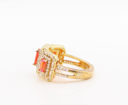925 Sterling Silver Vintage Ring Gold Plated Orange & white CZ  Sz 7  RG29509