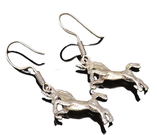 925 Sterling Silver  Vintage Sculpted Unicorn Dangle Earrings  EG11856