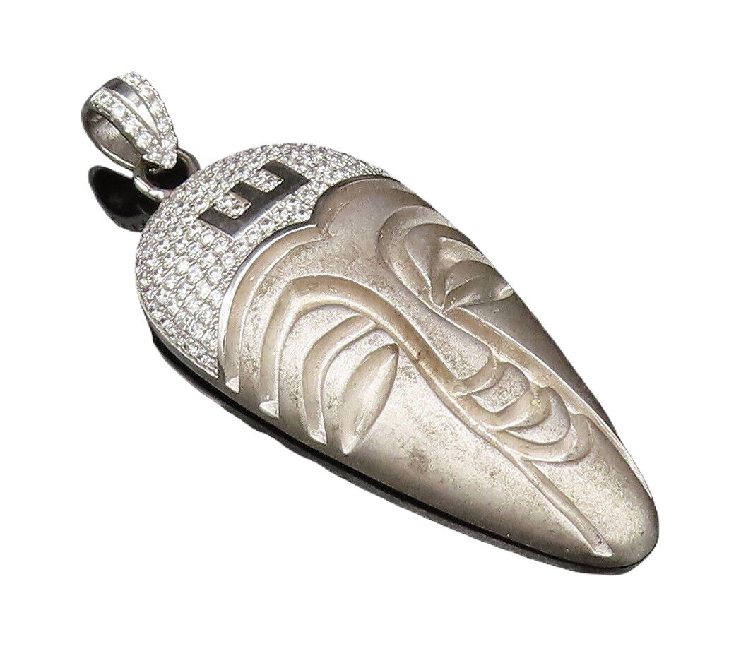 925 Sterling Silver  Vintage Sparkly Topaz Turban Carved Face Pendant  PT21465
