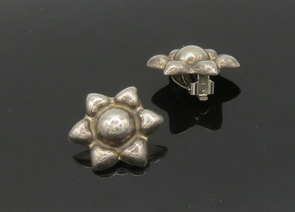 MEXICO 925 Sterling Silver  Vintage Shiny Floral Non Pierce Earrings  EG10399