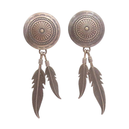 925 Sterling Silver Vintage Earrings Geometric Floral Feather Dangles  EG13783