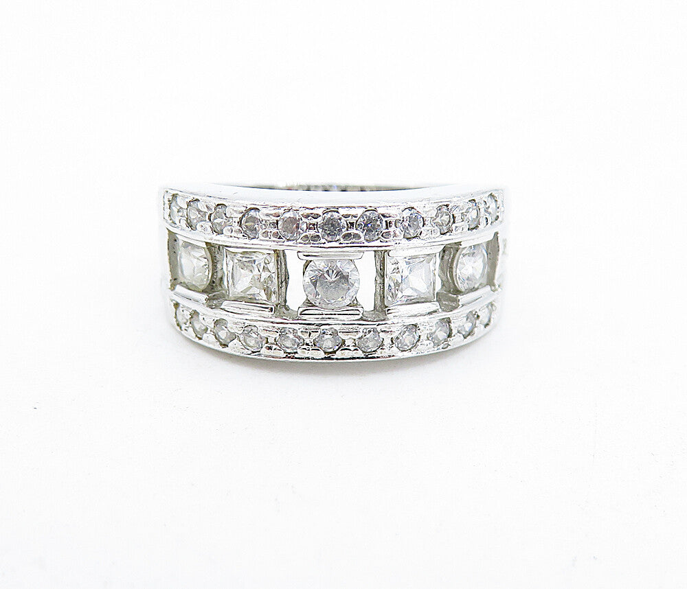 925 Sterling Silver Multi Shape Cubic Zirconia Shiny Band Ring Sz 8 RG5073