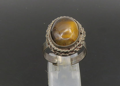 925 Silver   Vintage Tiger's Eye Large Adjustable Cocktail Ring Sz 12  RG23010