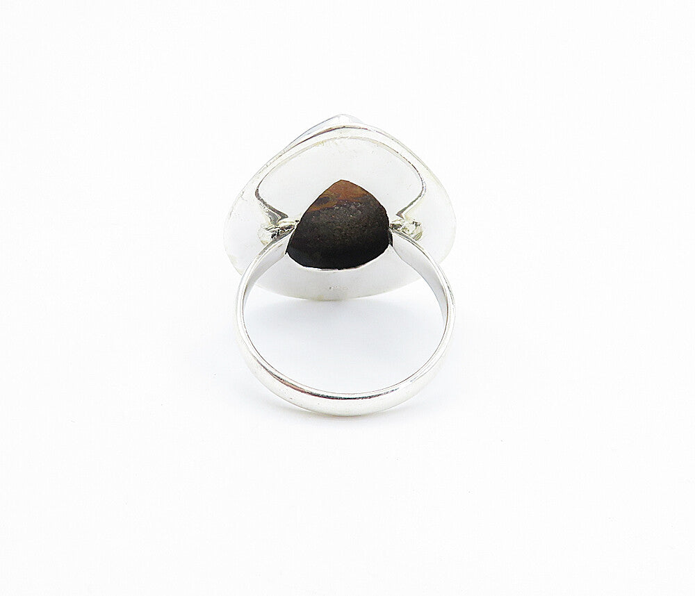 925 Sterling Silver  Brown Spotted Jasper Shiny Cocktail Ring Sz 9  RG7993