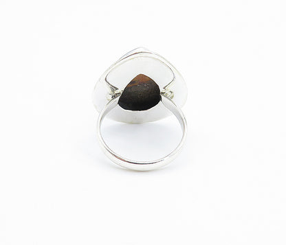 925 Sterling Silver  Brown Spotted Jasper Shiny Cocktail Ring Sz 9  RG7993