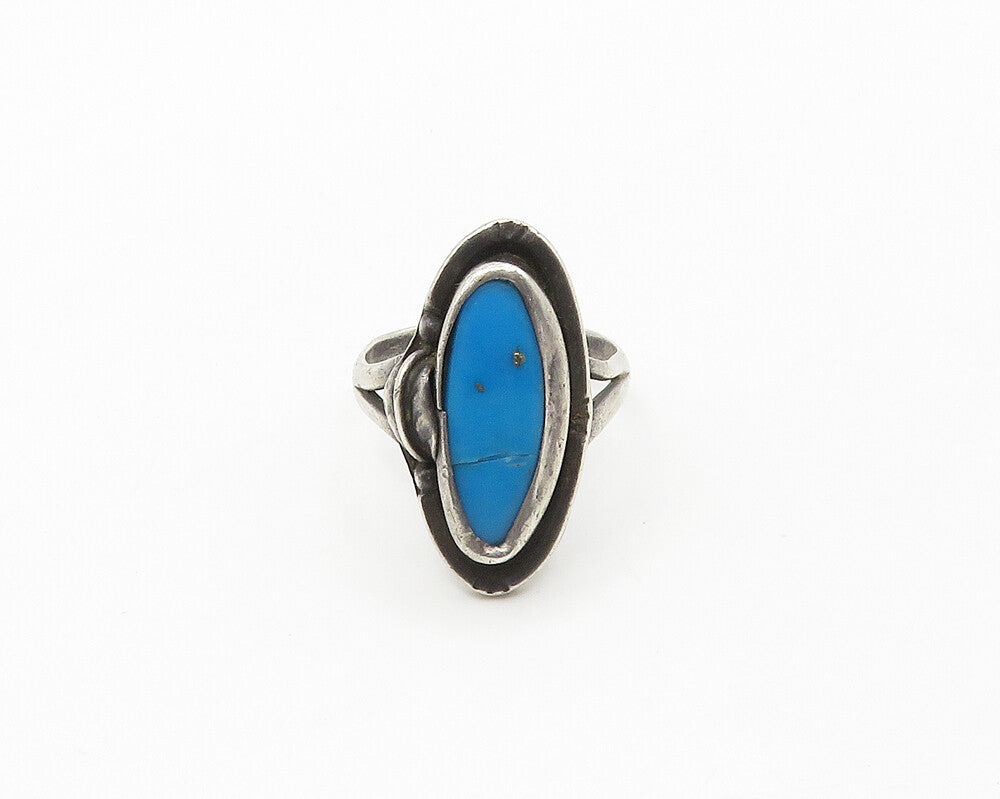 925 Sterling Silver Vintage Turquoise Floral Leaf Cocktail Ring Sz 8.5  RG18325